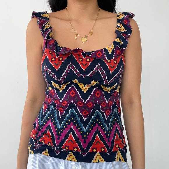Marc by Marc Jacobs Bright Navy Multicolour Chevron Print Tank - X-Small - Picture 2 of 4